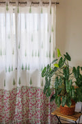 Sale - Enchanted Forest sheer curtains - Green and pink mul curtains - Sheer eyelet curtains - Sold individually