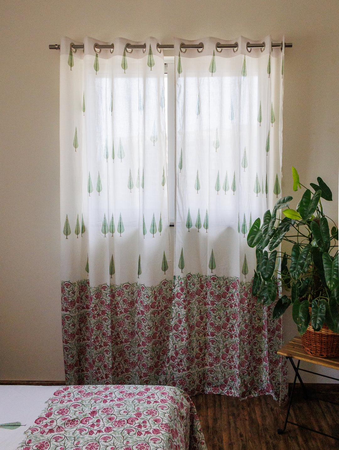 Sale - Enchanted Forest sheer curtains - Green and pink mul curtains - Sheer eyelet curtains - Sold individually