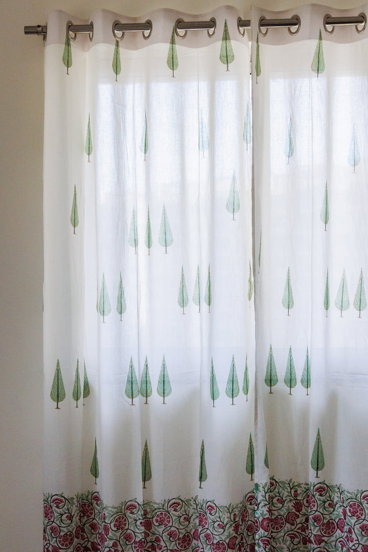 Sale - Enchanted Forest sheer curtains - Green and pink mul curtains - Sheer eyelet curtains - Sold individually