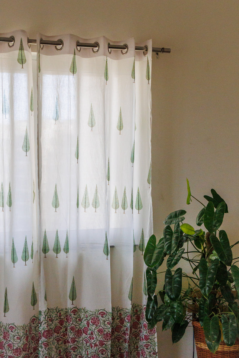 Enchanted Forest sheer curtains - Green and pink mul curtains - Sheer eyelet curtains - Sold individually