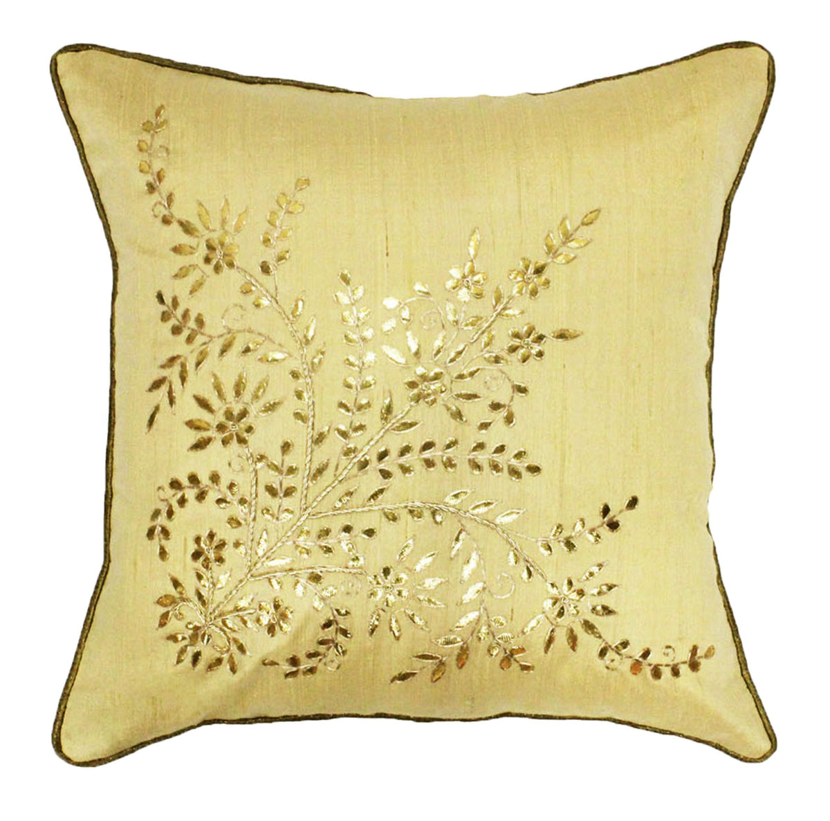 Gota Patti cushion cover - Festive cushion covers - Beige - 16x16 inches - Decorative Cushions by Kari by Kriti