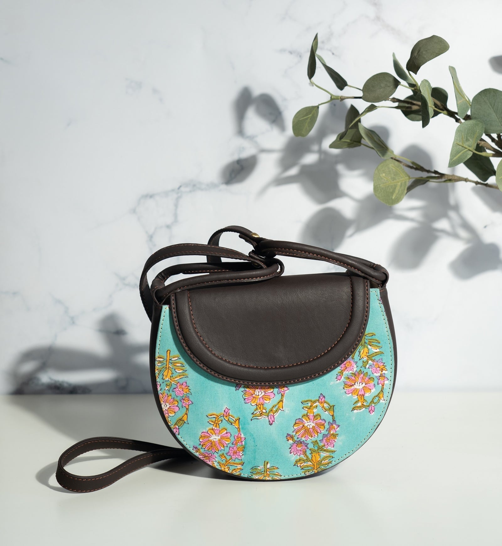 Half moon Women's Sling bag - Block print sling bag - Rang - Sling Bag by Kari by Kriti