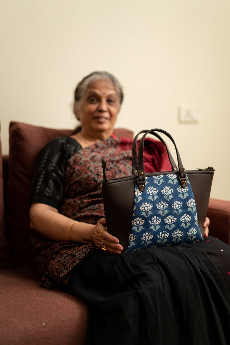 Handbag for women - Block print tote bag with sling - Neel