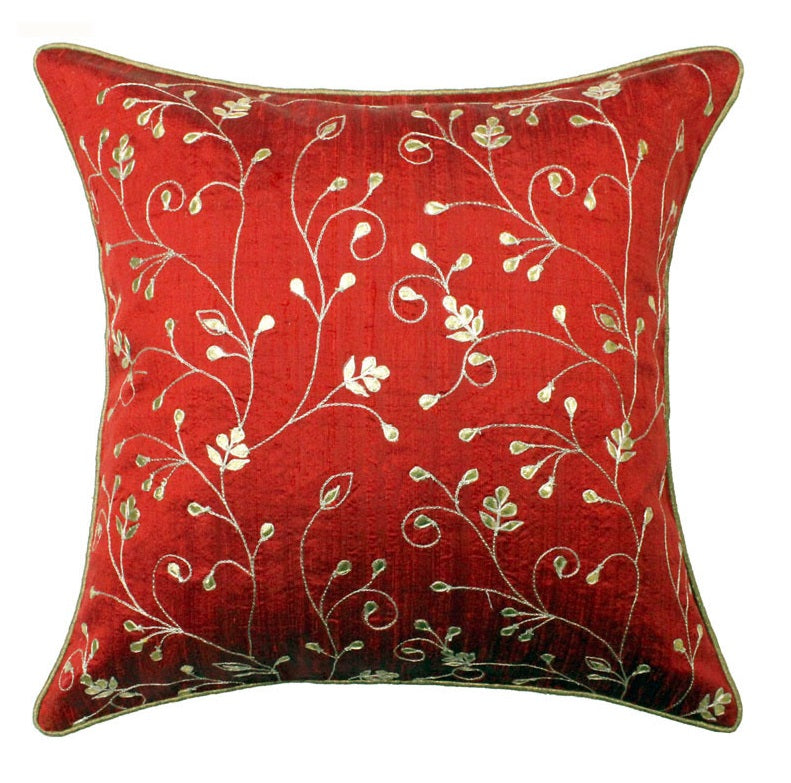 Pure silk gota Patti cushion cover - Red - all over embroidery cushion cover - 16x16 inches