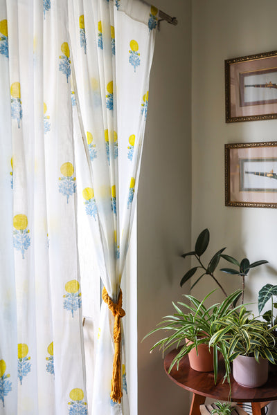 Yellow marigold sheer curtain - Light weight curtains - Mulmul curtains