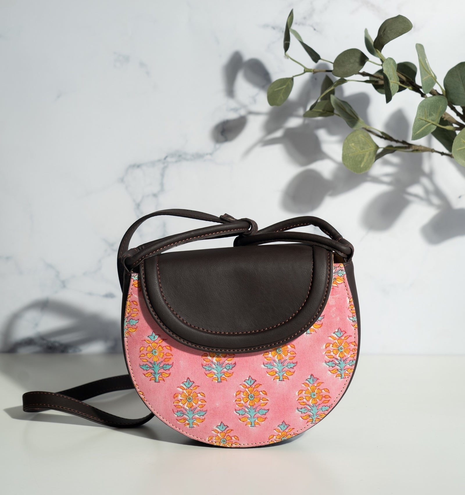 Half moon Women's Sling bag - Block print sling bag - Leela - Sling Bag by Kari by Kriti