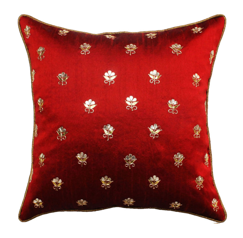 Gota Patti cushion cover - Red - Festive decorative cushion cover - 16x16 inches