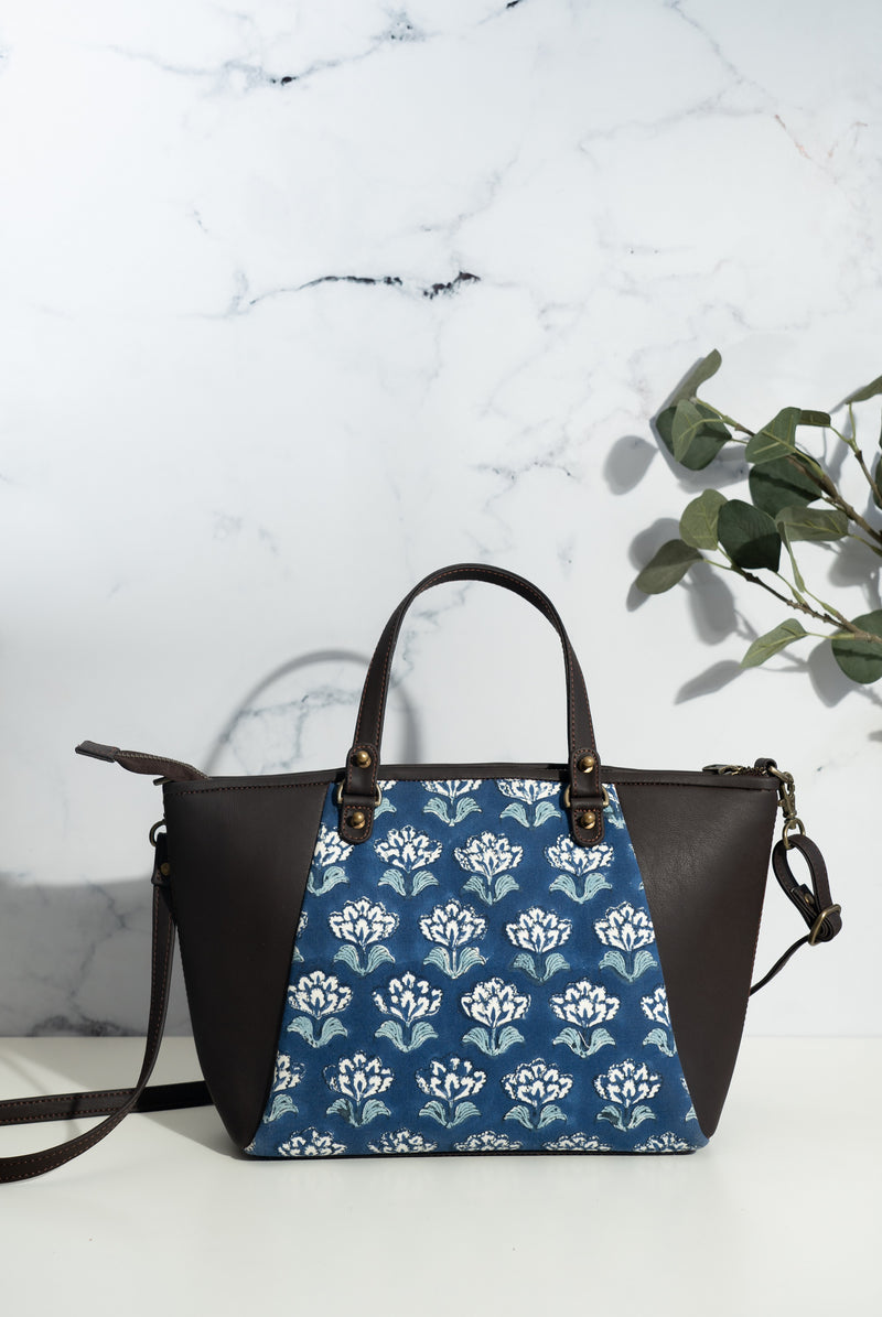 Handbag for women - Block print tote bag with sling - Vayu