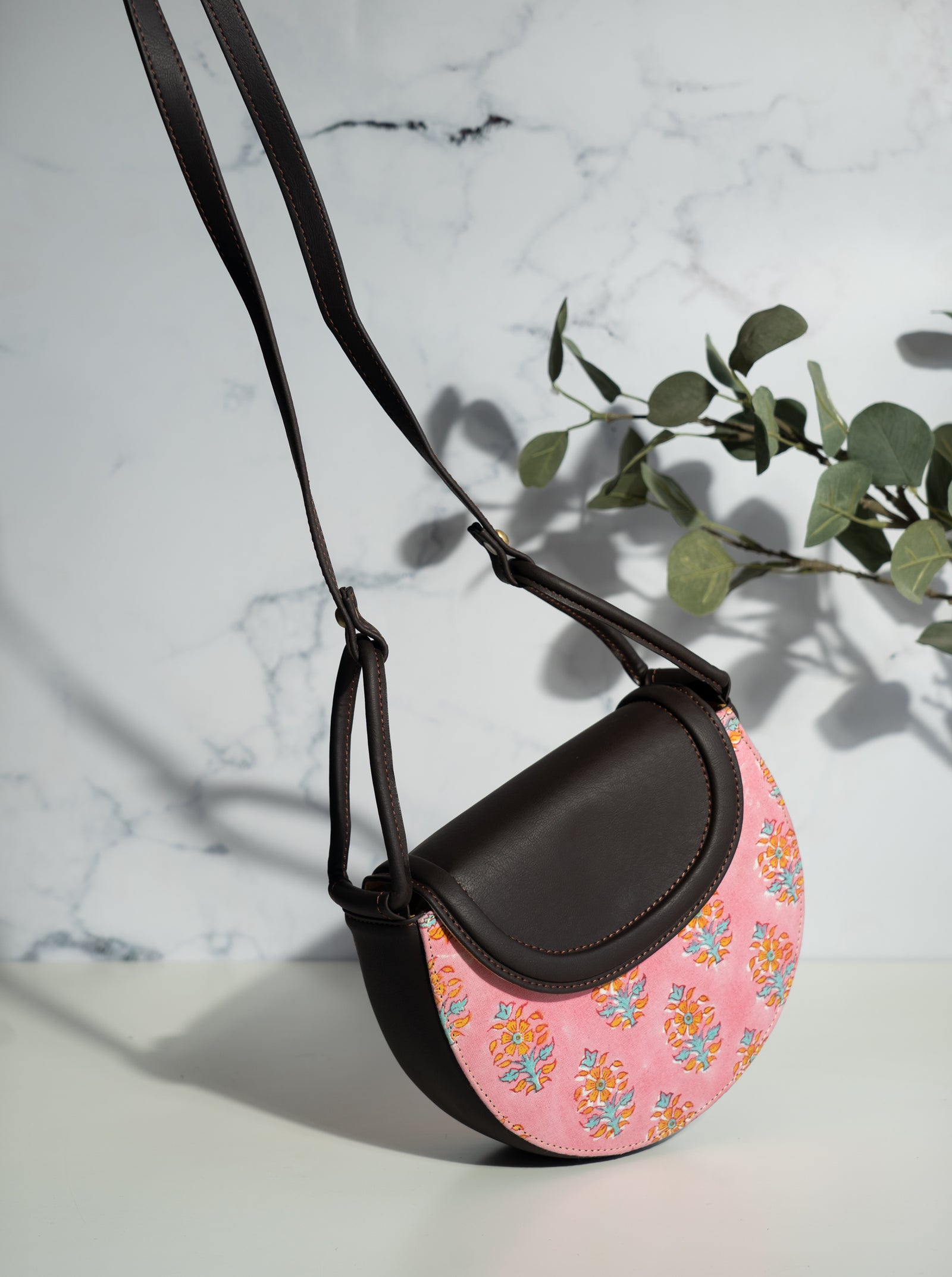 Half moon Women's Sling bag - Block print sling bag - Leela - back view