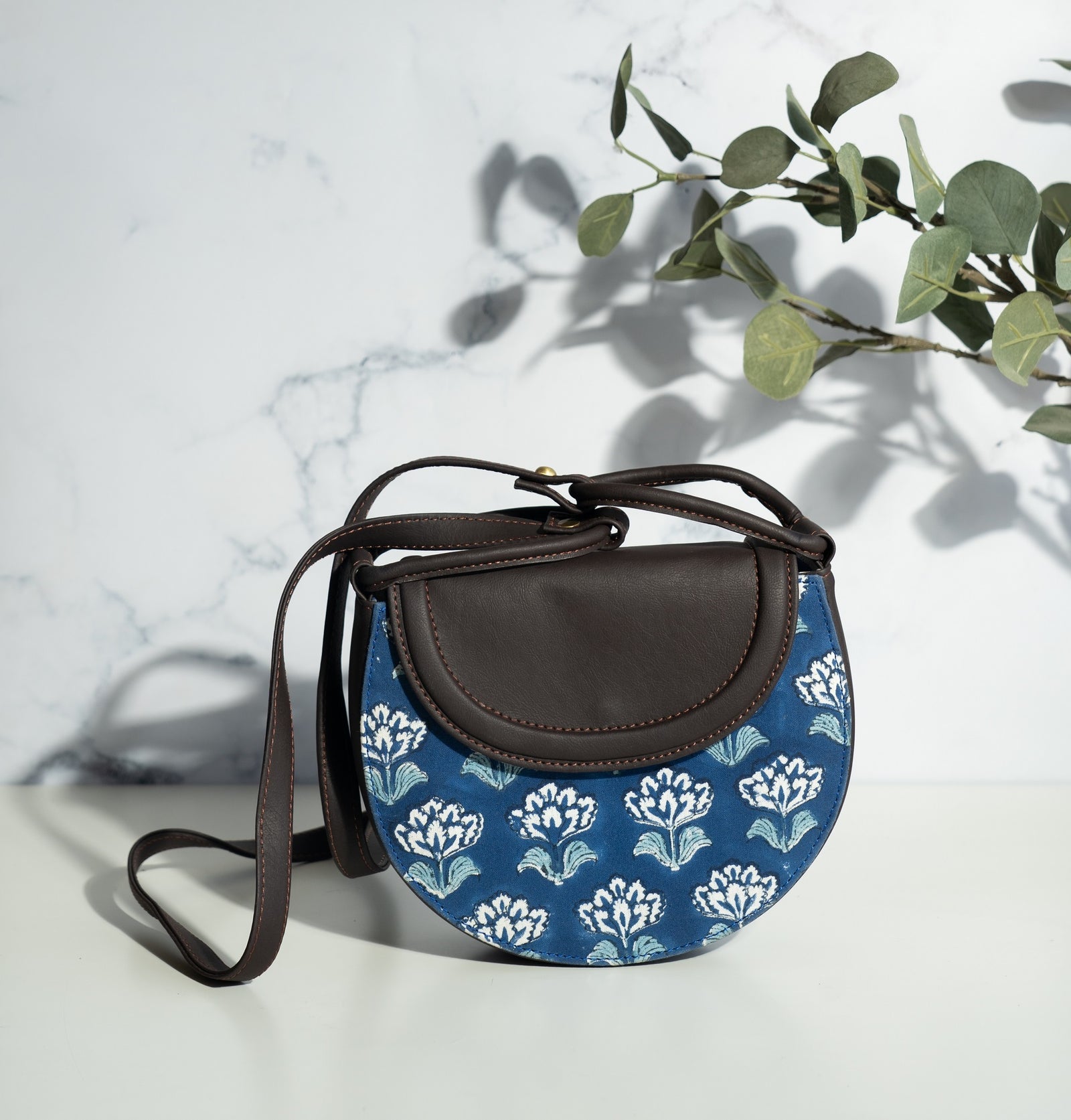 Half moon Women's Sling bag - Block print sling bag - Neel - Sling Bag by Kari by Kriti