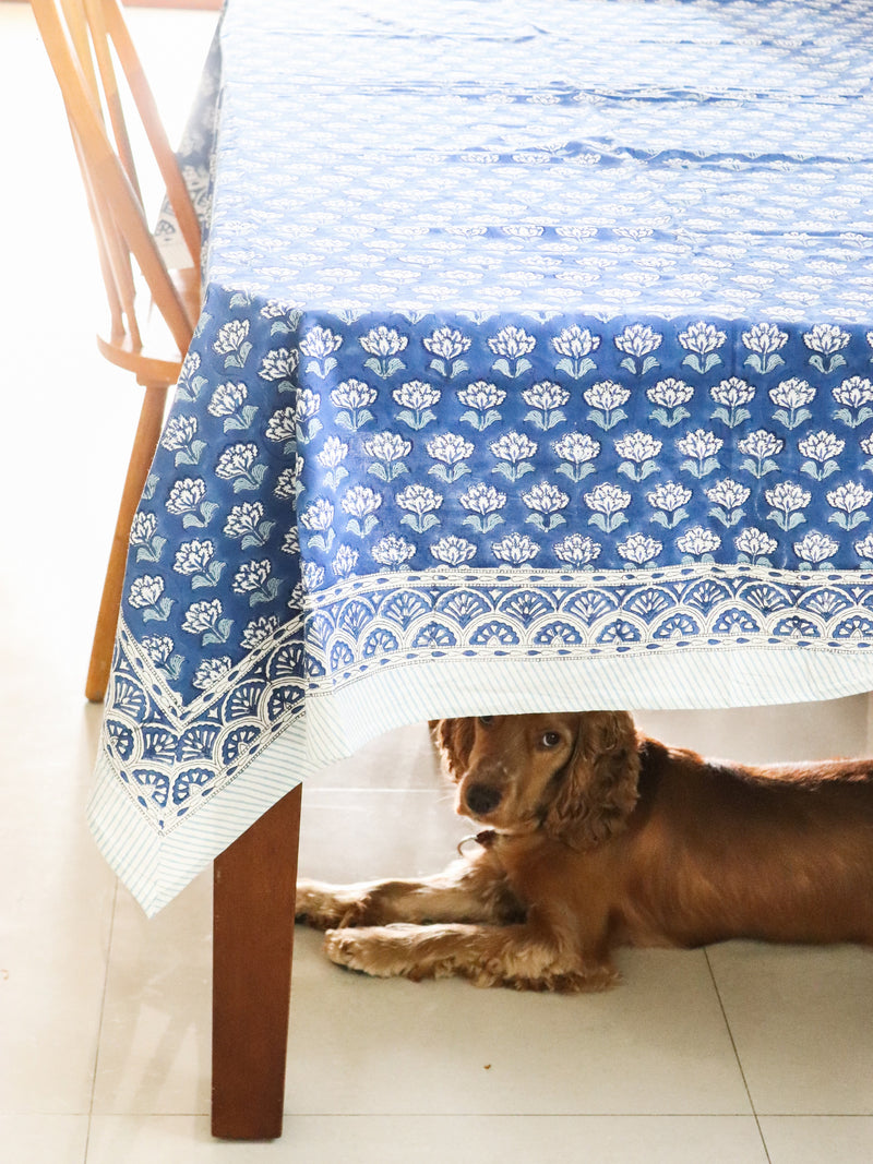 Blue boota block print tablecloth - 8 seater table cover - 60x120 inches