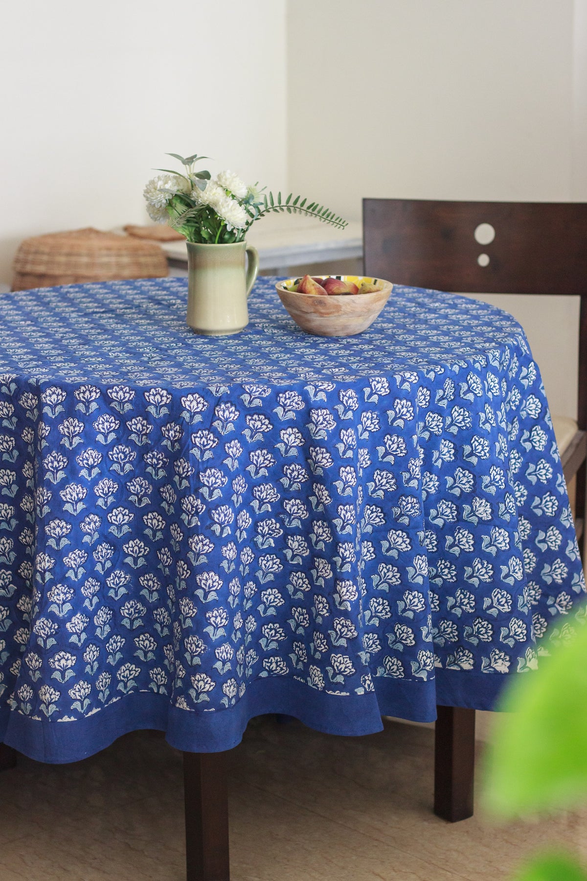 Starlit sky block print Round tablecloth - 6 seater - 72 inches diameter by Kari by Kriti