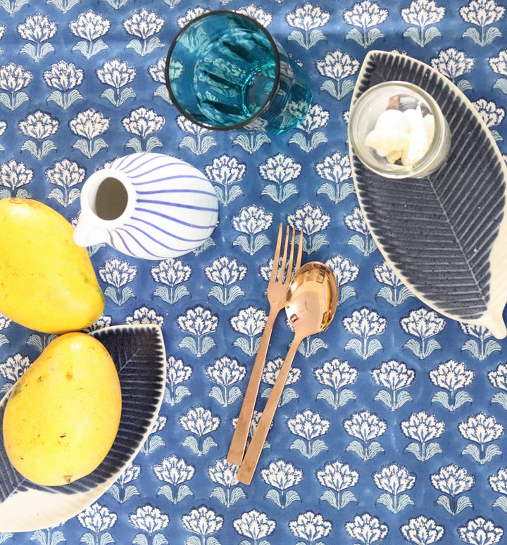 Blue boota tablecloth - 6 seater block print table cover - 60x90 inches - Navy blue