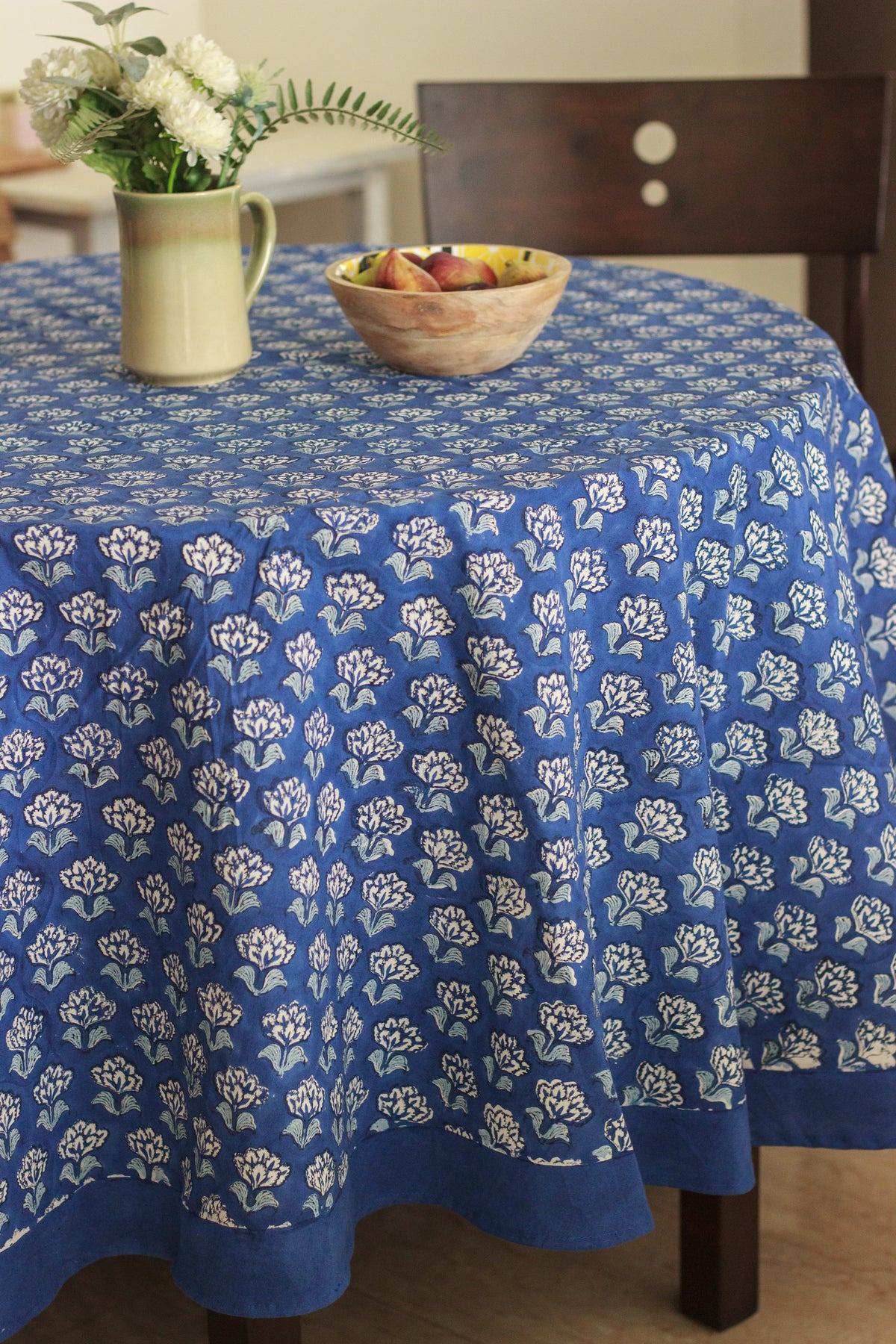 Starlit sky block print Round tablecloth - 6 seater - 72 inches diameter - back view