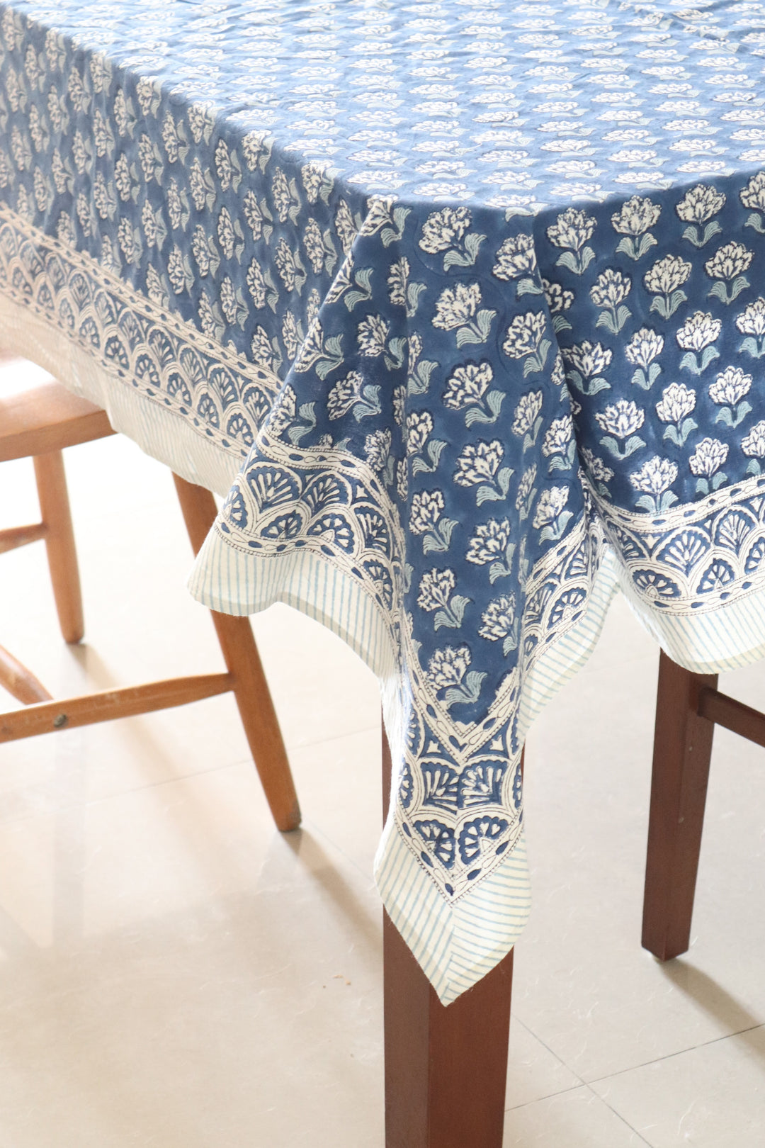 Blue boota tablecloth - 6 seater block print table cover - 60x90 inches - Navy blue