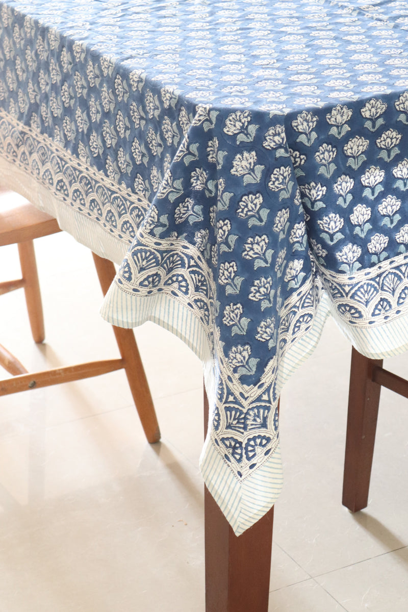 Blue boota tablecloth - 6 seater block print table cover - Navy blue