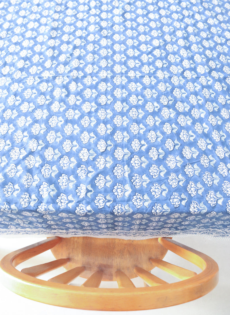 Blue boota block print tablecloth - 8 seater table cover - 60x120 inches