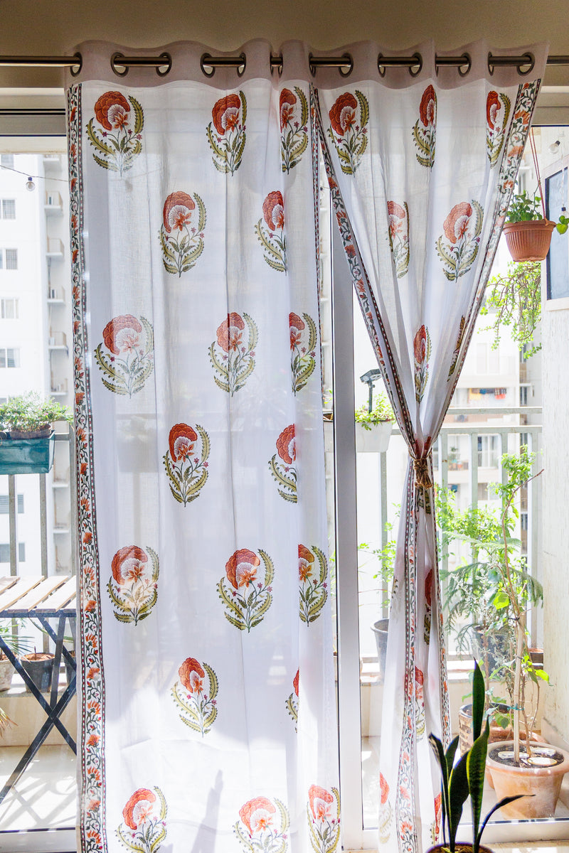 Silk Road sheer curtains - Rust and green mul curtains - Sheer eyelet curtains - Sold individually