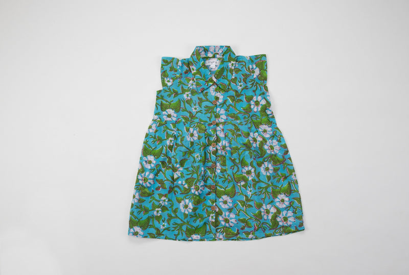 Green floral Cotton - A Line Frock with Pockets