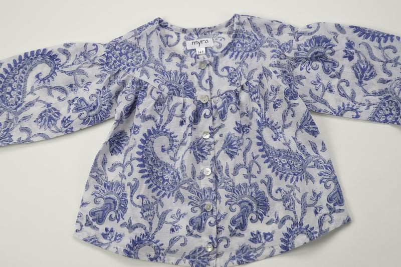 Cotton Floral Top and Harem Pant Set - Blue Floral