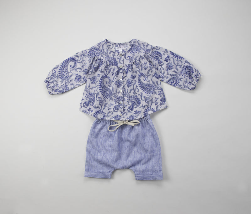 Cotton Floral Top and Harem Pant Set - Blue Floral