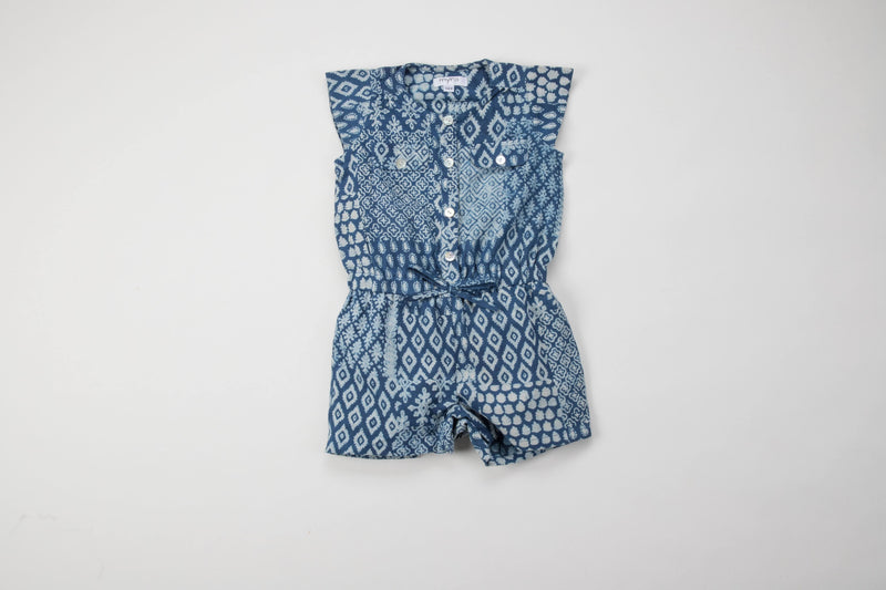Indigo Handblock Jumpsuit - Toddler Girl dresses