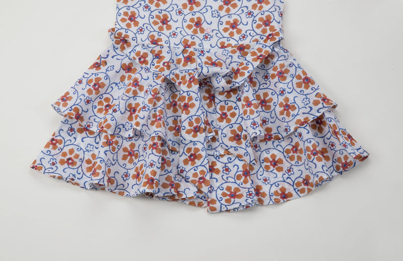 Orange Handblock Umbrella Dress - Girl dresses