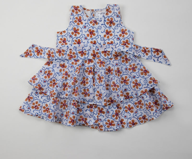 Orange Handblock Umbrella Dress - Girl dresses