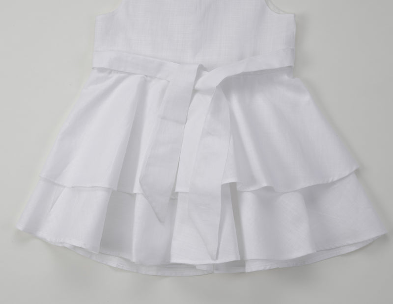 Baby girl dresses - White Linen Umbrella Frock.