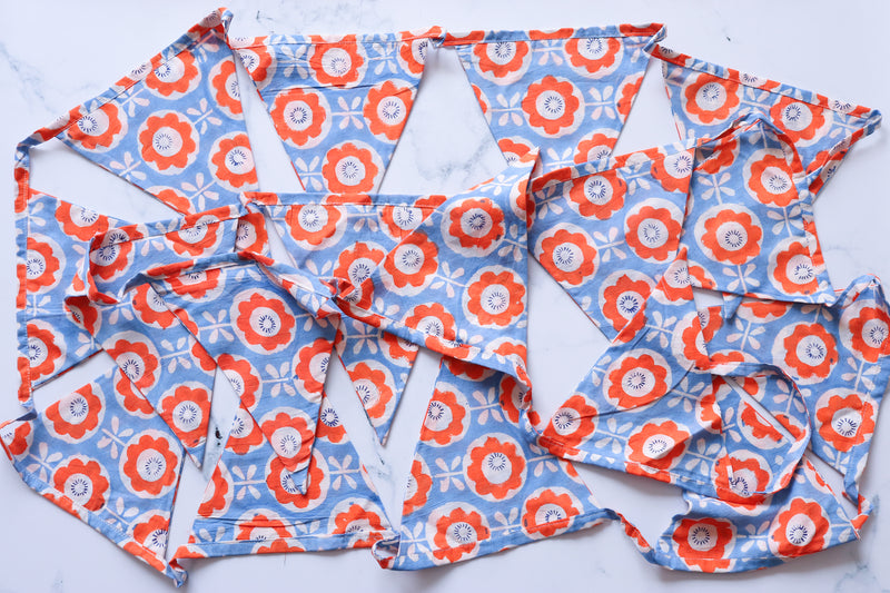 Extra long Block print Fabric bunting - Garden decor - Toran - 175 inches - Rashi