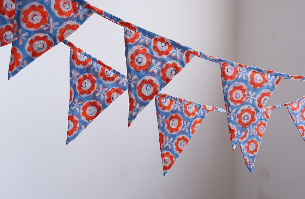 Extra long Block print Fabric bunting - Garden decor - Toran - 175 inches - Rashi