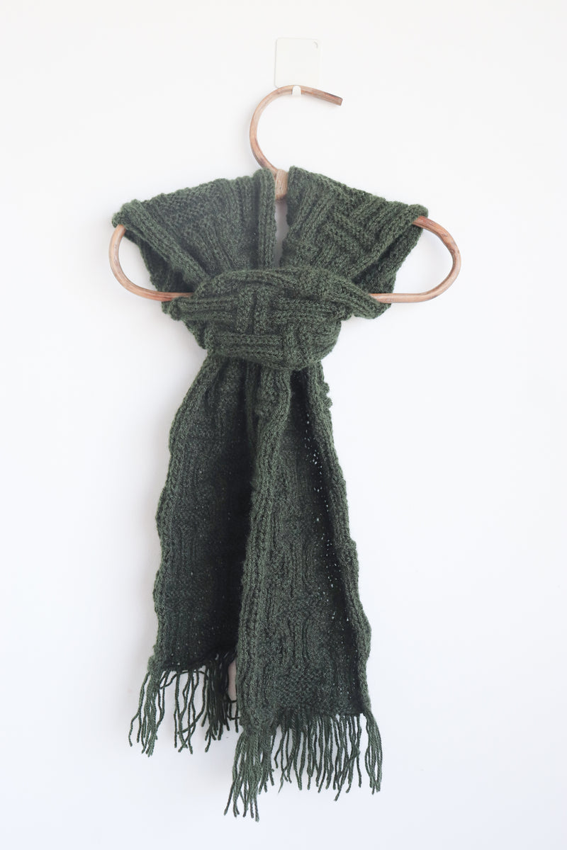 Woolen muffler for winters - cable knit hand knitted wool muffler - Green
