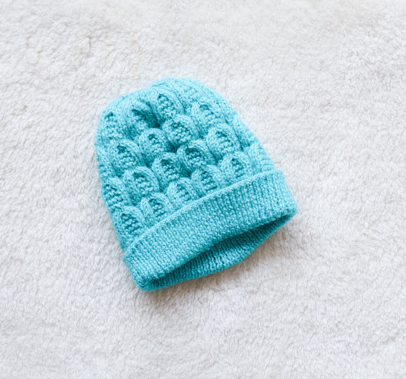 Woolen caps for winters - hand knitted wool cap - Light blue cable