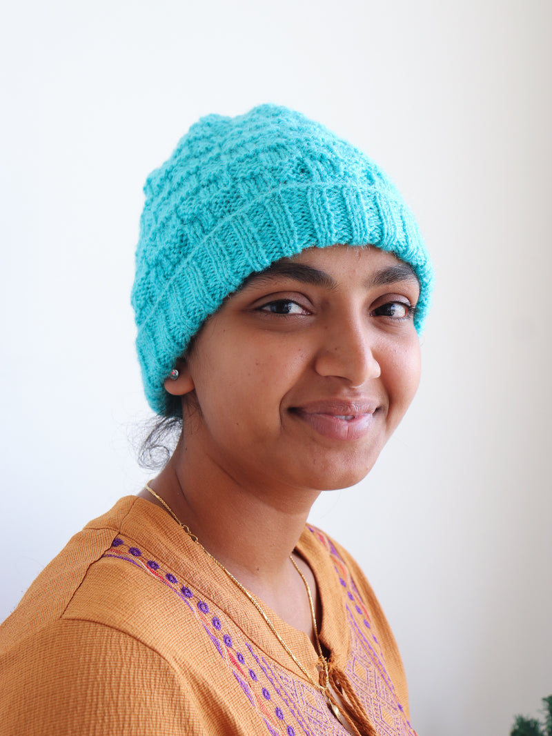Woolen caps for winters - hand knitted wool cap - Light blue