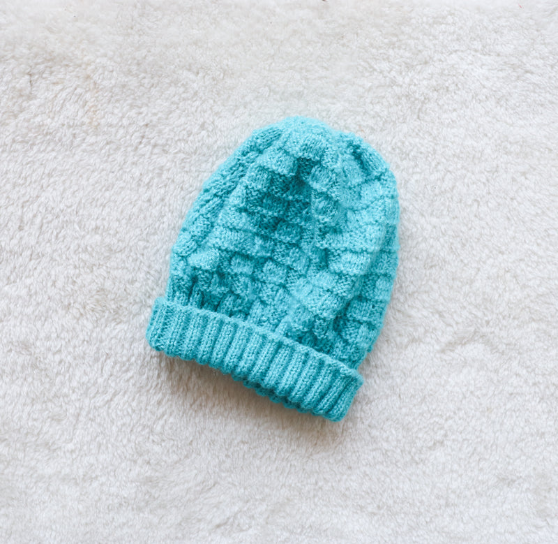 Woolen caps for winters - hand knitted wool cap - Light blue