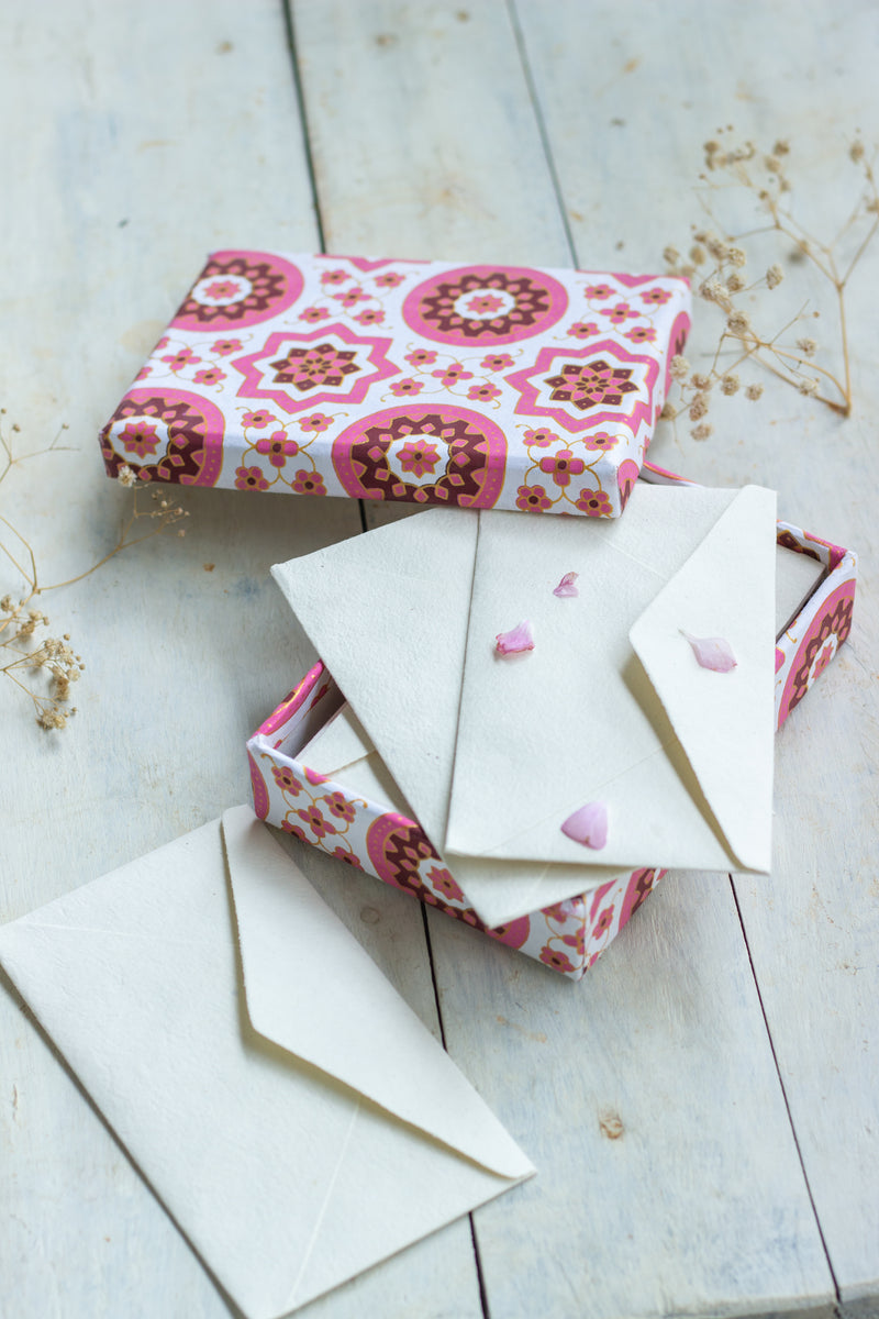  Red Ajrakh inspired set of 10 notecards and envelopes 