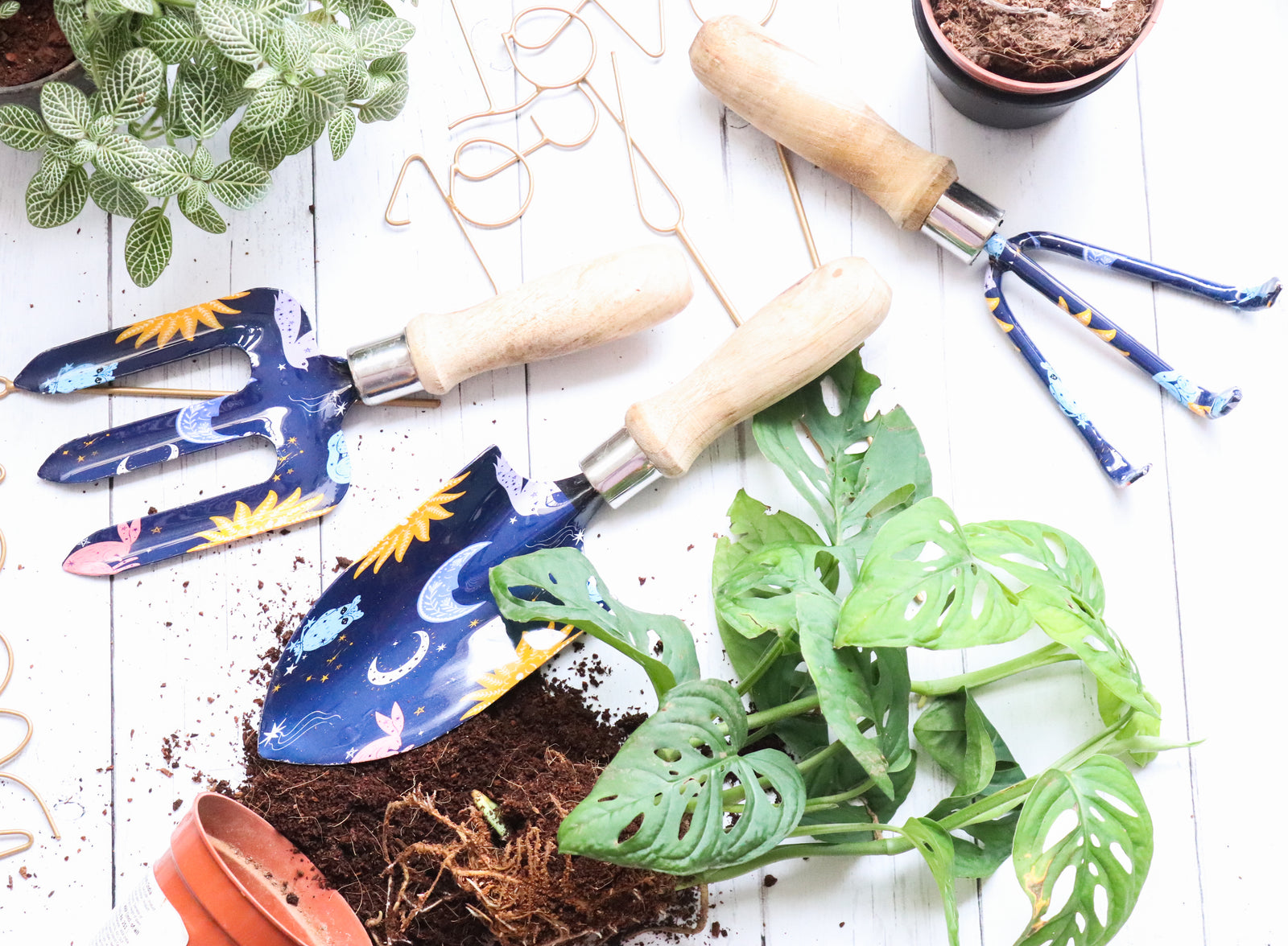 Enamel printed garden tools set of 3 with shovel rake and spade, Forever design by Kari by Kriti
