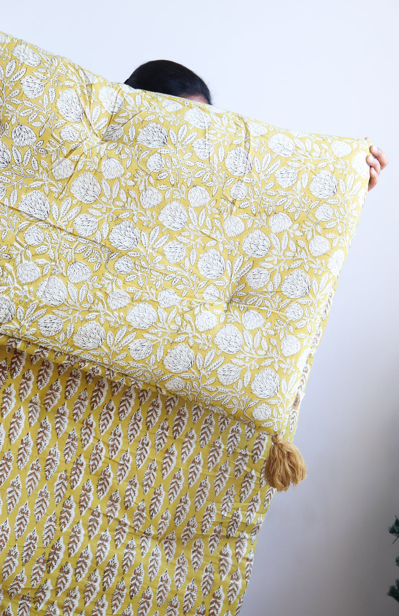 Yellow Reversible Floor mattress - Large floor cushion - 3 x 6 feet - Ready to ship