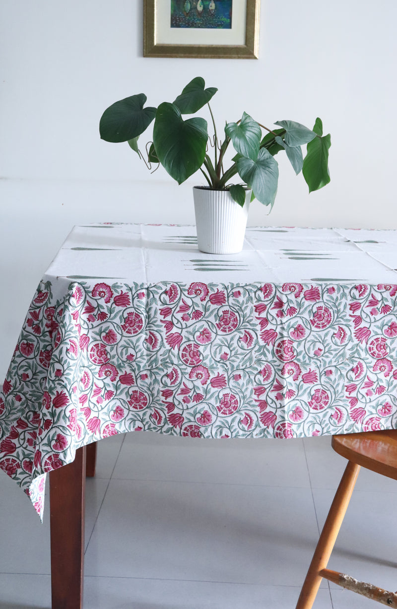 Enchanted Forest tablecloth - 6 seater block print table cover - 60x90 inches