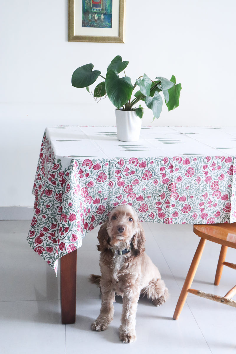 Enchanted Forest tablecloth - 6 seater block print table cover - 60x90 inches