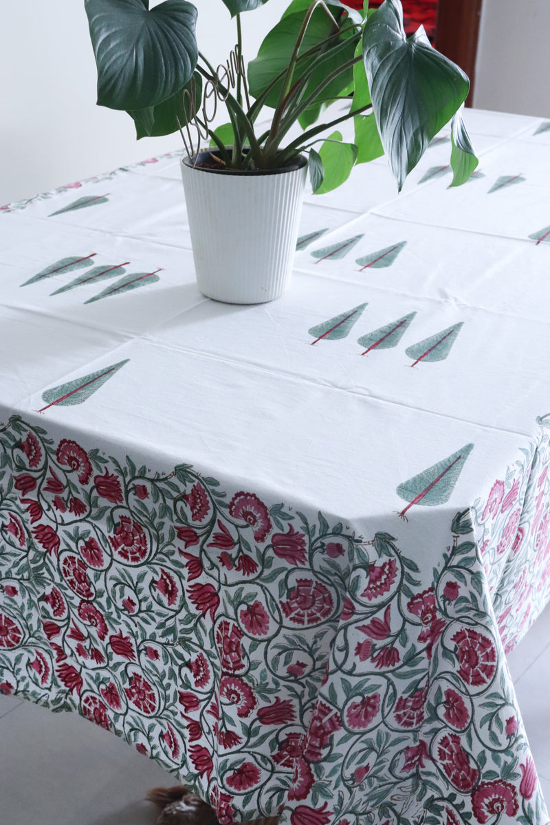 Enchanted Forest tablecloth - 6 seater block print table cover - 60x90 inches
