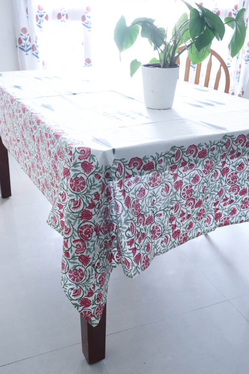 Enchanted Forest tablecloth - 6 seater block print table cover - 60x90 inches