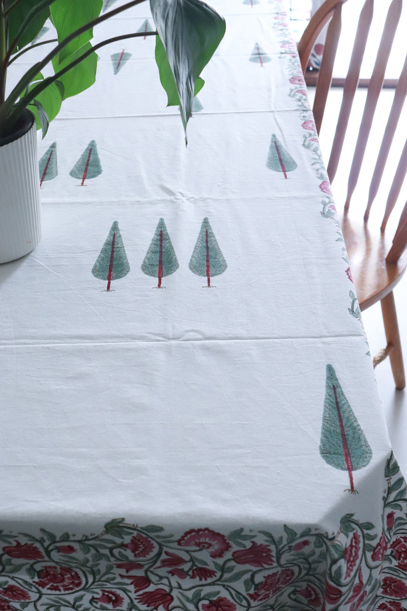 Enchanted Forest tablecloth - 6 seater block print table cover - 60x90 inches