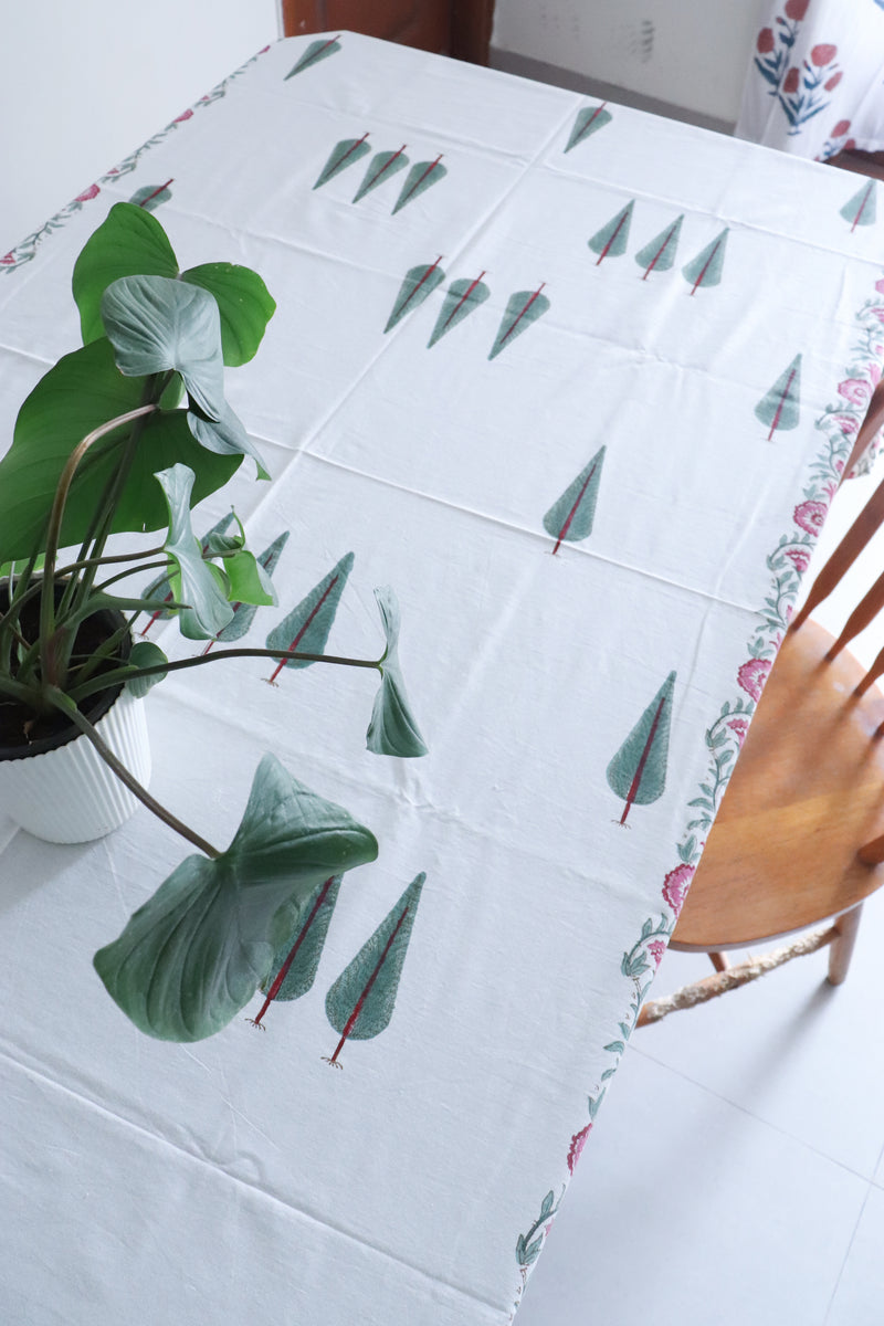 Enchanted Forest tablecloth - 6 seater block print table cover - 60x90 inches