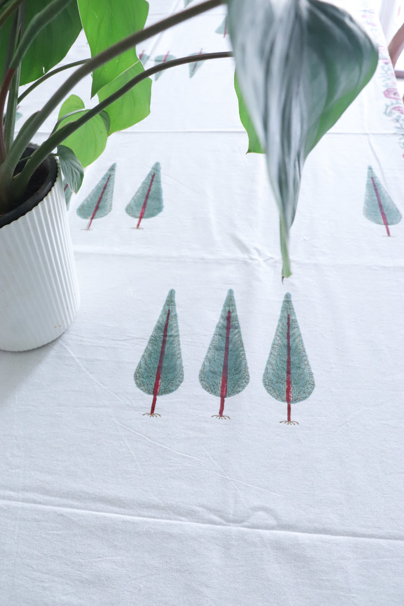 Enchanted Forest tablecloth - 6 seater block print table cover - 60x90 inches