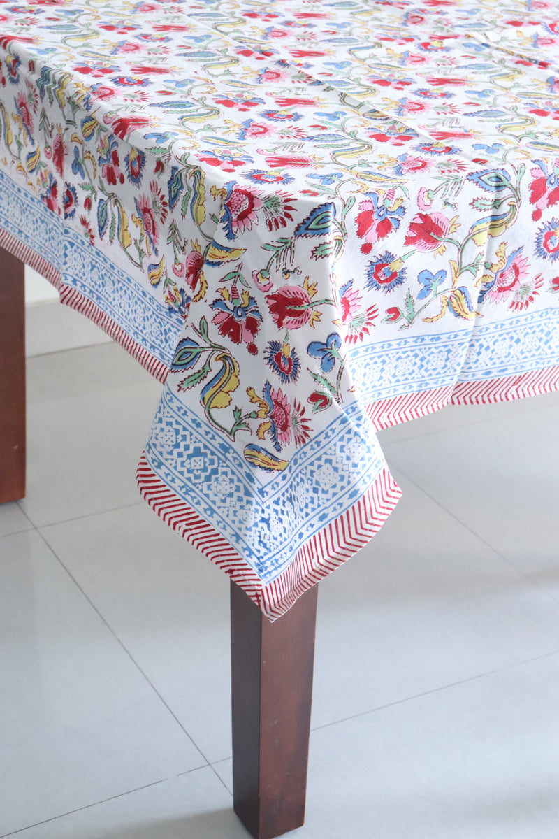Colourful floral tablecloth - 6 seater block print table cover - 60x90 inches - Gulmohar