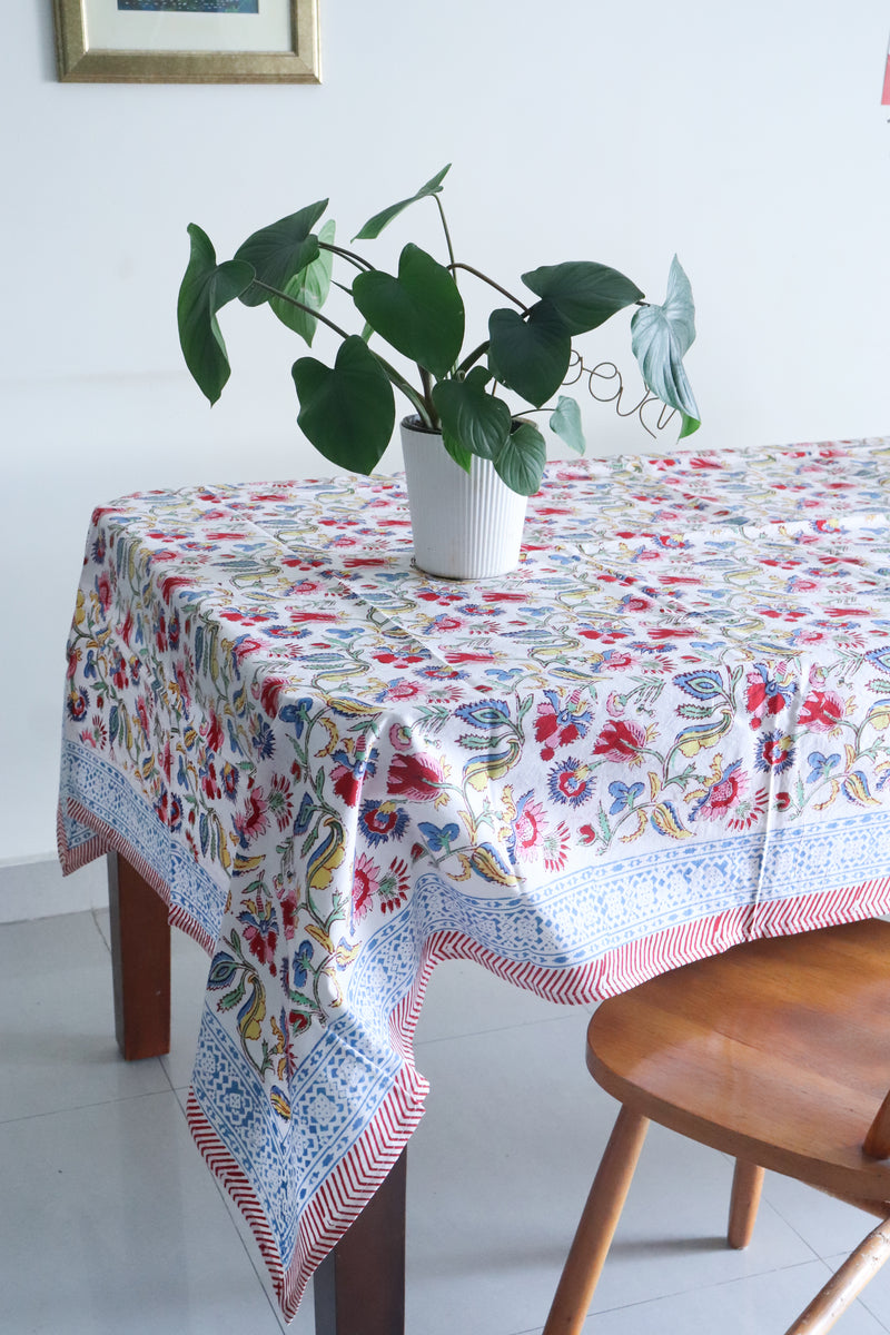 Colourful floral tablecloth - 6 seater block print table cover - 60x90 inches - Gulmohar