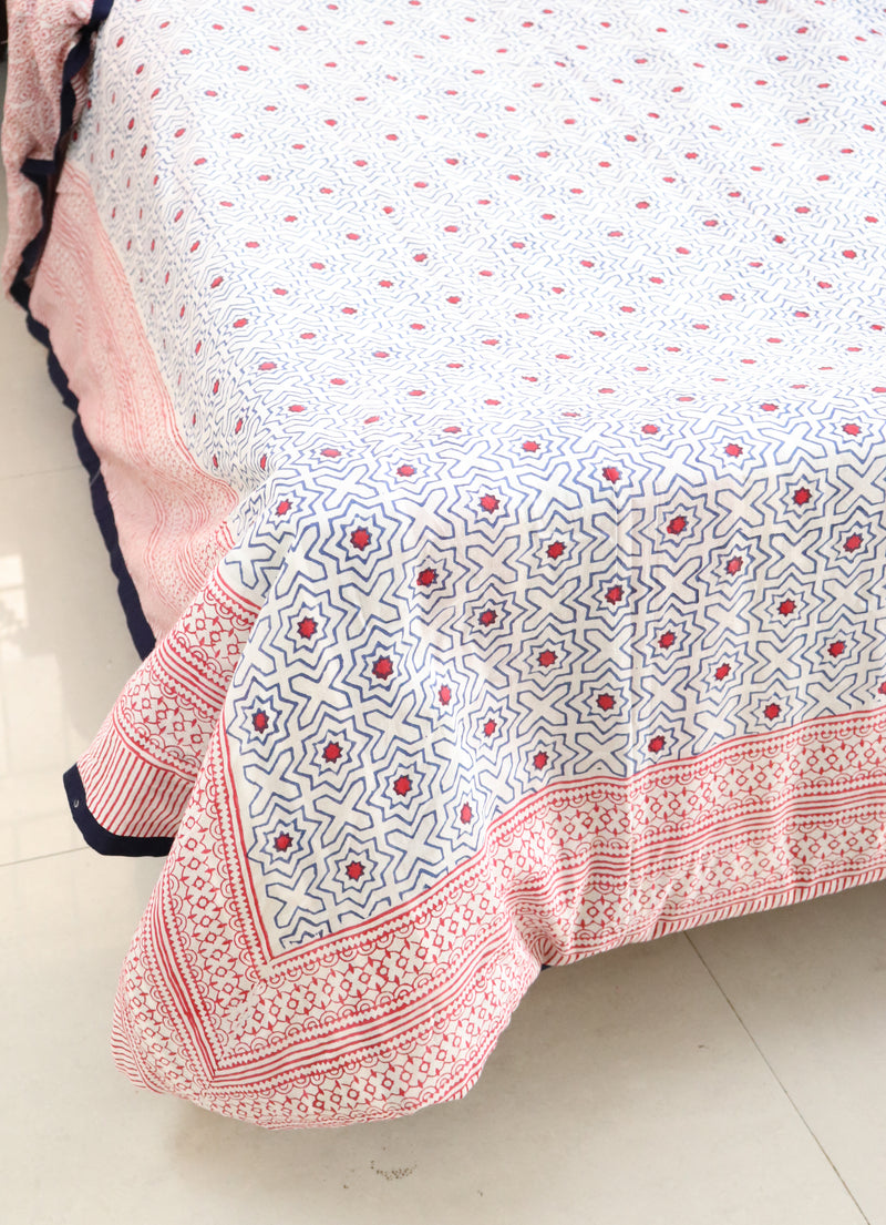 Red stars block print Duvet cover - Quilt cover - Razai cover - Queen