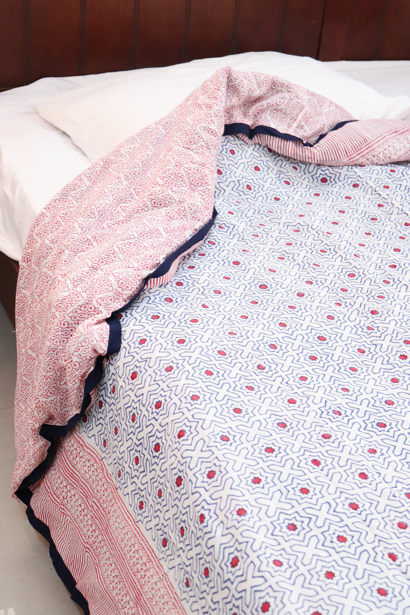 Red stars block print Duvet cover - Quilt cover - Razai cover - Queen