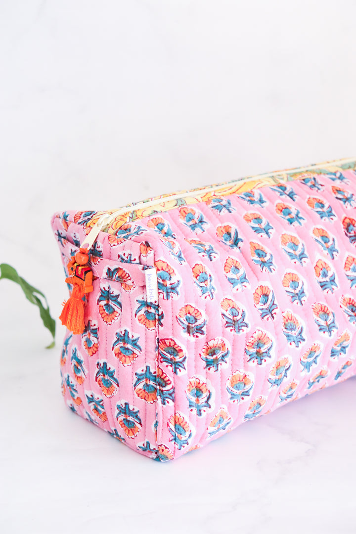  Makeup bag - Block print fabric travel pouch